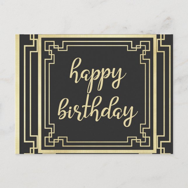 Happy Birthday Art Deco Gold Holiday Postcard (Front)