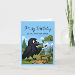 Happy Birthday Artist Cartoon Fun Crow Painting Card