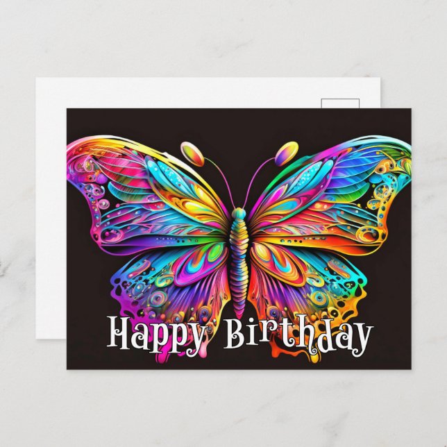 Happy Birthday Artistic Butterfly Design Postcard (Front/Back)