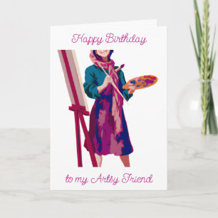 Happy Birthday   Artsy Woman Painting Card