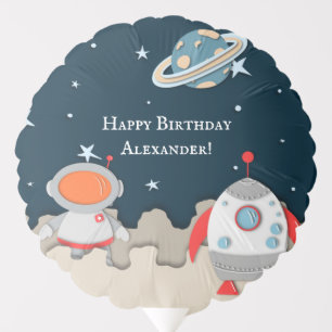 Happy Birthday Astronaut and Rocket Ship Space Balloon
