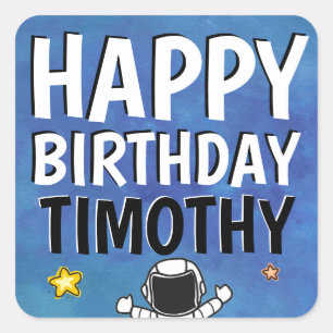 Happy Birthday Astronaut Outer Space Party Blue  Square Sticker