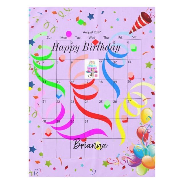 Happy Birthday August 2022 Tablecloth  (Front)