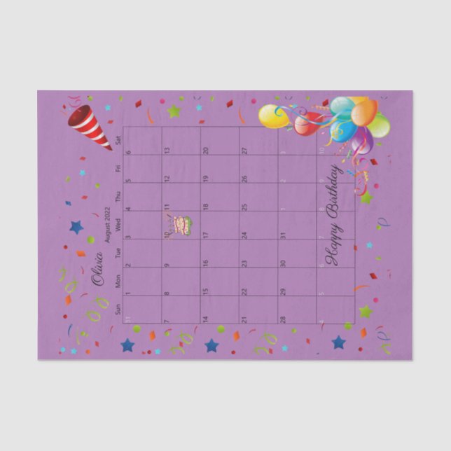 Happy Birthday August 2022 Tissue Paper (Front)