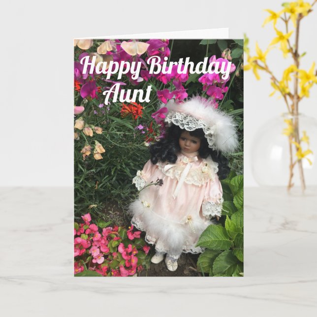 Happy Birthday Aunt  Black doll Card (Yellow Flower)