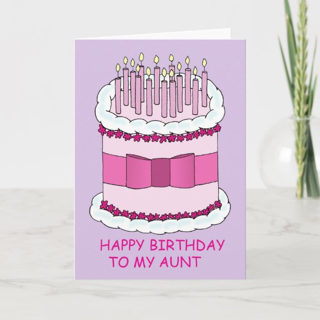 Happy Birthday Aunt Cartoon Cake and Candles Card (Front)