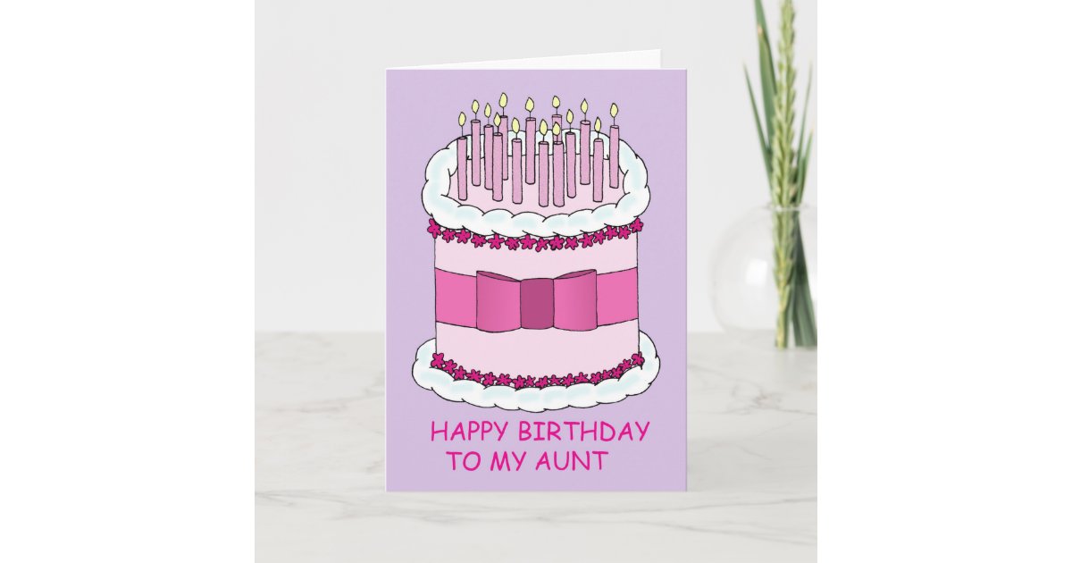Happy Birthday Aunt Cartoon Cake and Candles Card | Zazzle