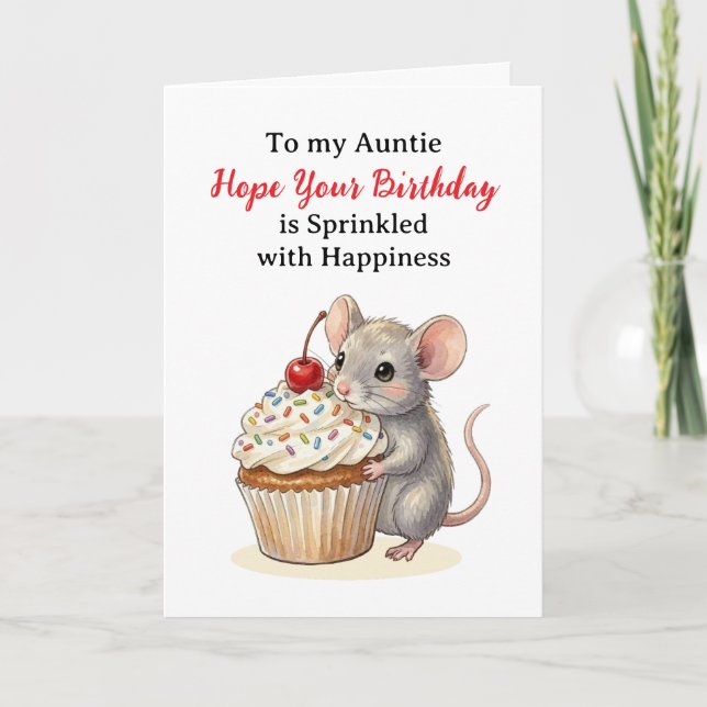 Happy Birthday Auntie | Cute Mouse Card (Front)