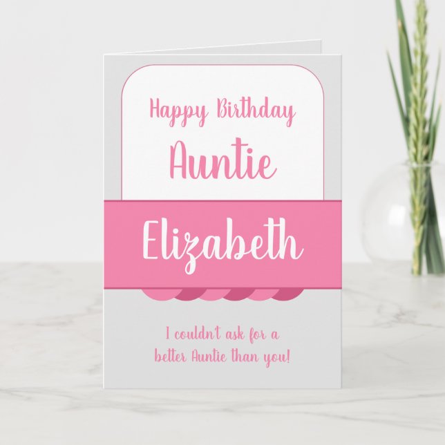 Happy Birthday Auntie gray and pink Card (Front)