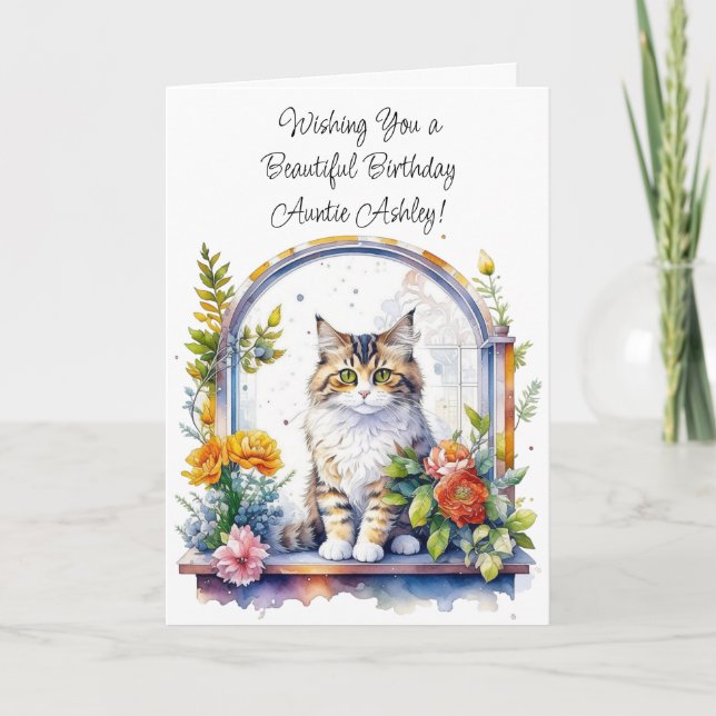 Happy Birthday Auntie Personalized Cute Cat Card (Front)