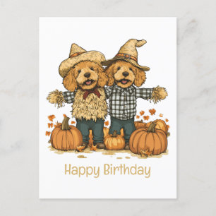Happy Birthday Autumn Harvest Goldendoodle Dogs Postcard