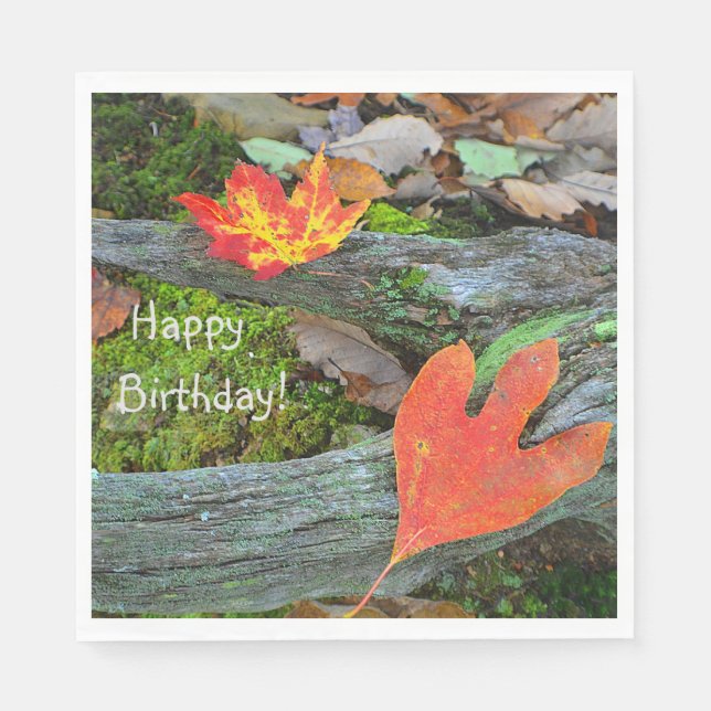 Happy Birthday Autumn Leaves Napkins (Front)
