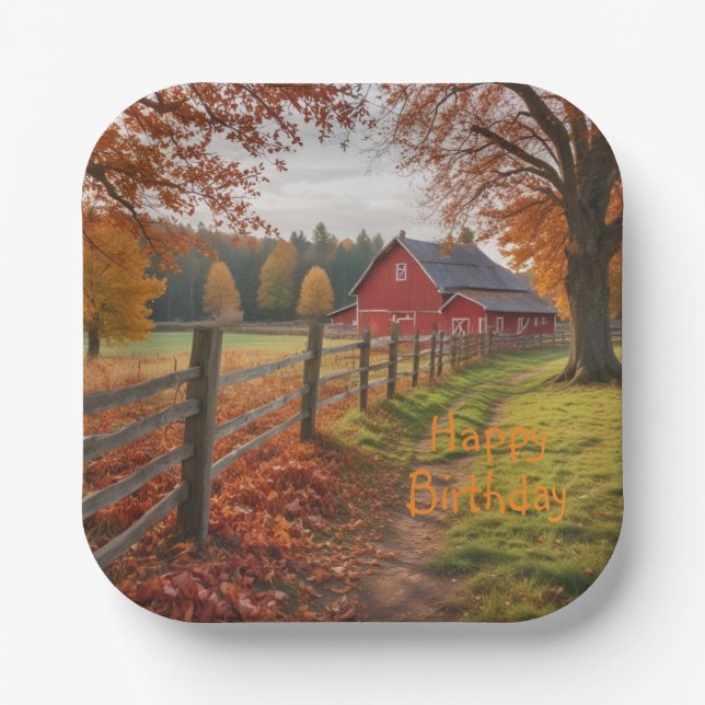 Happy Birthday Autumn Paper Plates (Front)