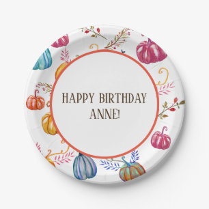 Happy Birthday Autumn Pumpkins Custom Paper Plates