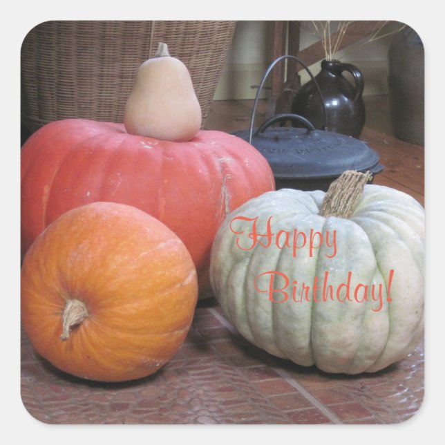 Happy Birthday Autumn Theme Square Sticker (Front)