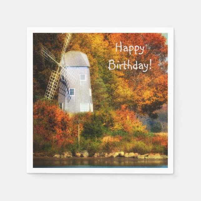 Happy Birthday Autumn Windmill  Napkins (Front)