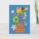 Happy Birthday Awesome Grandson Skateboarder Boy Card<br><div class="desc">Tell your grandson to an out of this world anniversary with this fun design of a cool boy on a futuristic skateboard with aliens and their spacecrafts and stars on a bright blue background.</div>