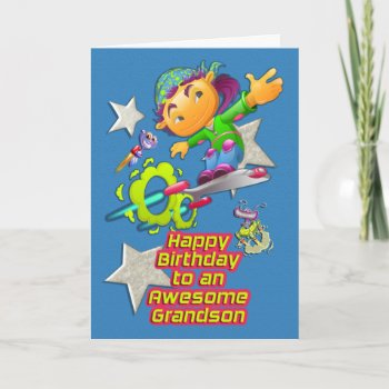 Happy Birthday Awesome Grandson Skateboarder Boy Card by DragonfireDesigns at Zazzle