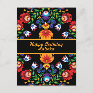 Happy Birthday Awesome polish Folk Wycinanki Postcard