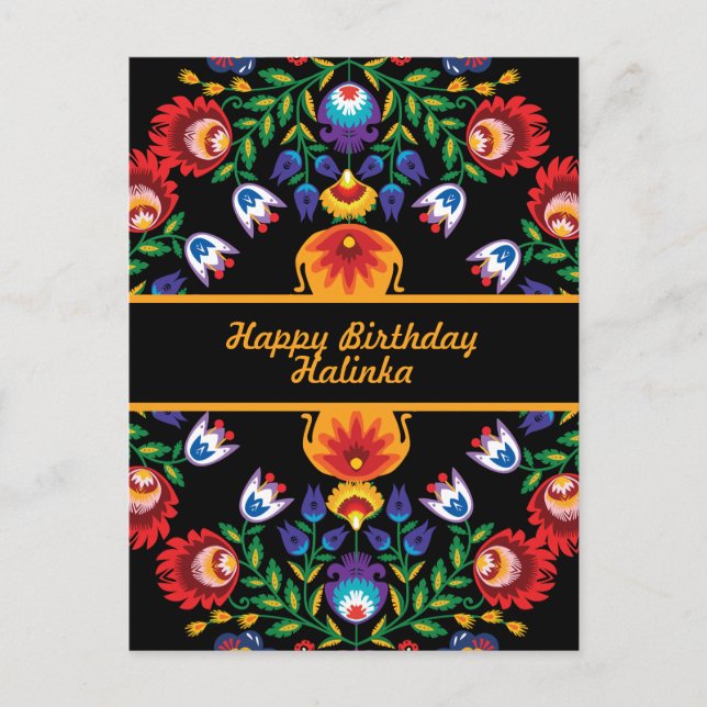  Happy Birthday Awesome polish Folk  Wycinanki  Postcard (Front)