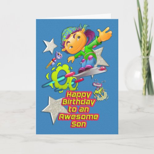 Happy Birthday Awesome Son Skateboard Boy  Aliens Card