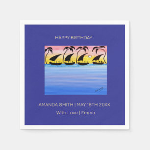 Happy Birthday, Awesome Sunset Sailing Gift Tags Napkins