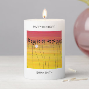 Happy Birthday, Awesome Tropical Sunset Pillar Candle