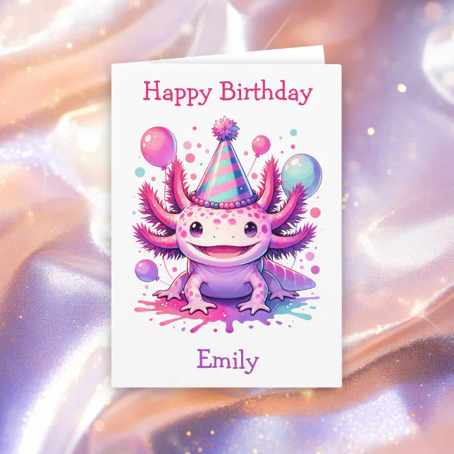 Happy Birthday Axolotl Themed Personalized Card | Zazzle
