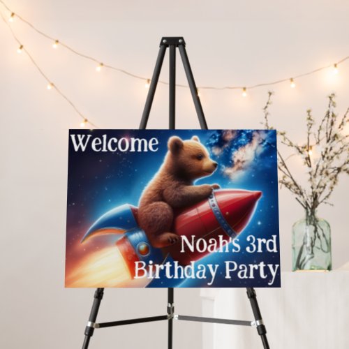 Happy Birthday Baby Bear Space Rocket Party Foam Board