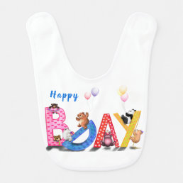 Happy Birthday Baby Bib Gift with Baby Bears Party