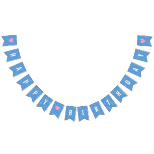 Happy Birthday Baby Blue White Polka Dots Bunting Flags
