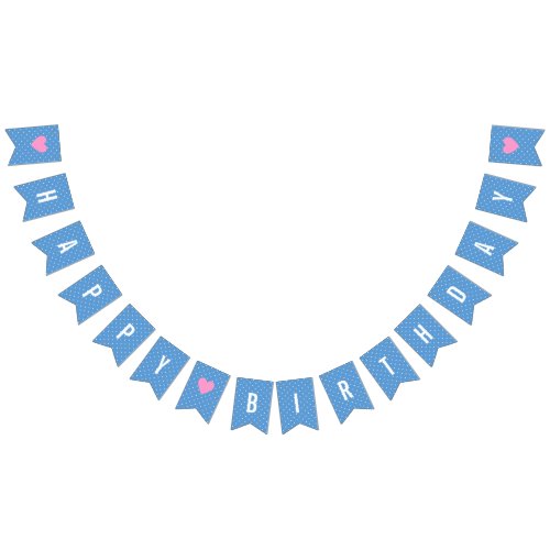 Happy Birthday Baby Blue White Polka Dots Bunting Flags