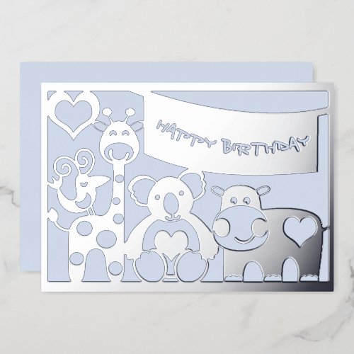 Happy Birthday Baby Boy Animals In  Foil Holiday Card