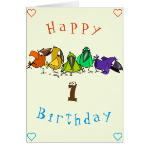 Happy Birthday Baby Card Colorful Birds