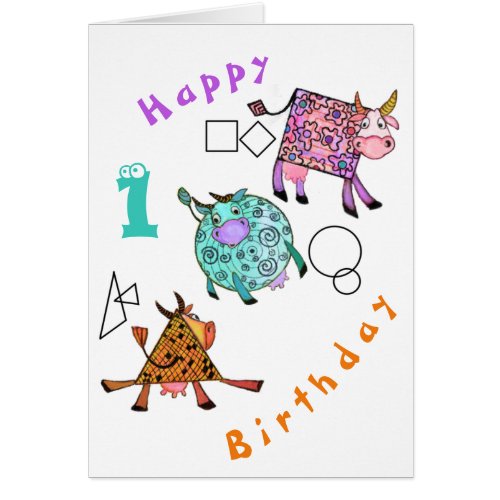 Happy Birthday Baby Card Colorful Geometric Cows