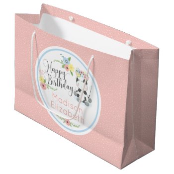 Happy Birthday Baby Cow Floral Calf Custom Large Gift Bag by CyanSkyCelebrations at Zazzle