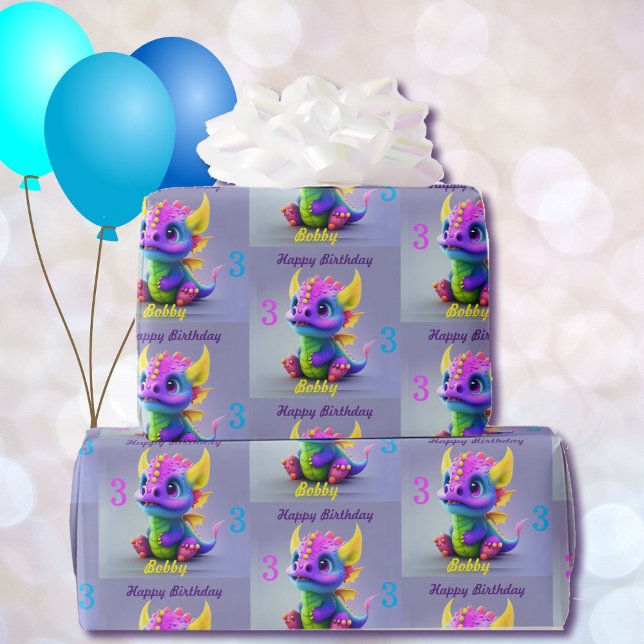 Happy Birthday Baby Dragon Add Name & Age Wrapping Paper (Creator Uploaded)