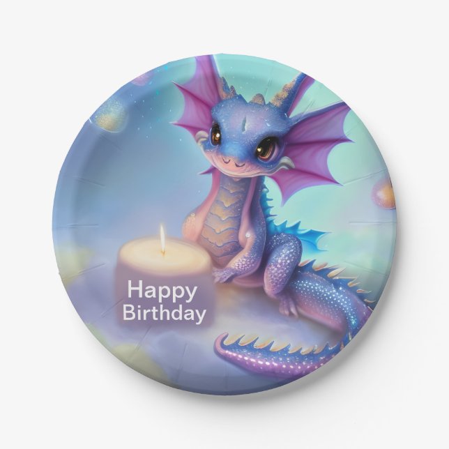Happy Birthday Baby Dragon Paper Plates (Front)