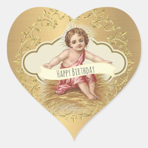 Happy Birthday Baby Jesus Celebration Heart Sticker