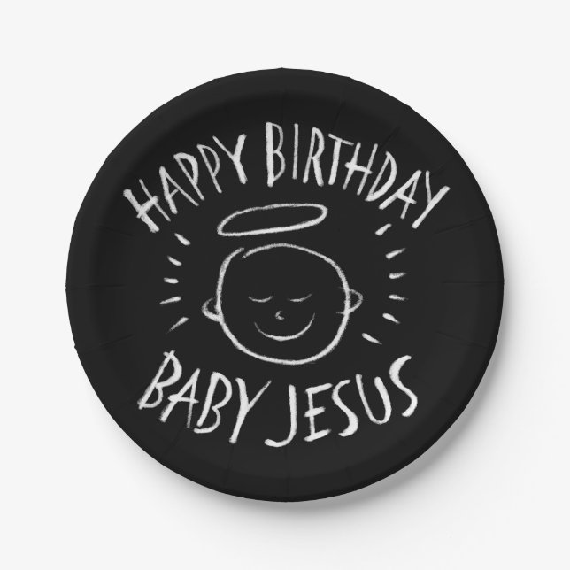 Happy Birthday Baby Jesus - Christmas Chalkboard Paper Plates (Front)