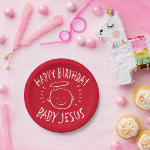 Happy Birthday Baby Jesus Christmas Chalkboard Red Paper Plates