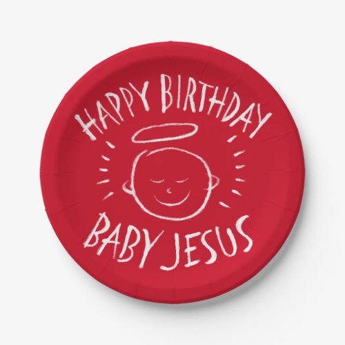 Happy Birthday Baby Jesus Christmas Chalkboard Red Paper Plates