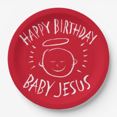 Happy Birthday Baby Jesus Christmas Chalkboard Red Paper Plates
