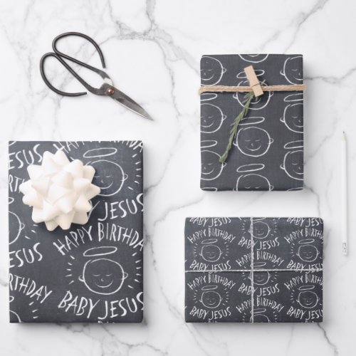 Happy Birthday Baby Jesus _ Christmas Chalkboard Wrapping Paper Sheets