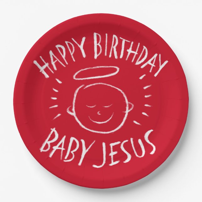 Happy Birthday Baby Jesus Christmas Christian Red Paper Plates (Front)