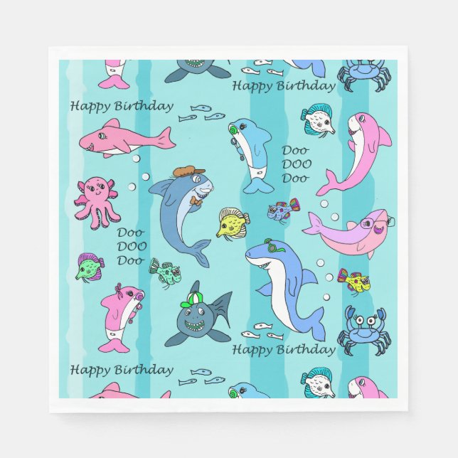 Happy Birthday Baby Shark Doo Doo Doo Party Napkins (Front)