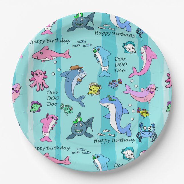 Happy Birthday Baby Shark Doo Doo Doo Party Paper Plates (Front)