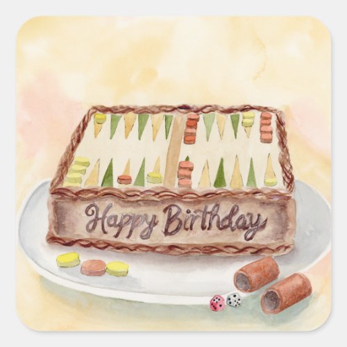 Happy Birthday Backgammon Chocolate Cake Square Sticker