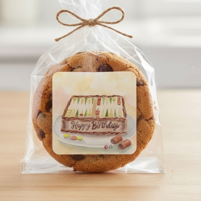 Happy Birthday Backgammon Chocolate Cake Square Sticker (Creator Uploaded)