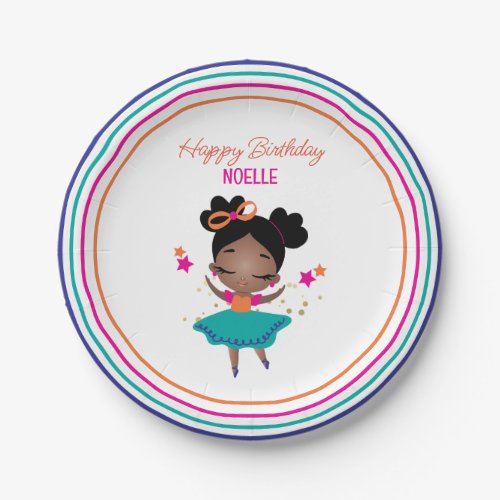 Happy Birthday Ballerina Colorful Birthday Dress Paper Plates